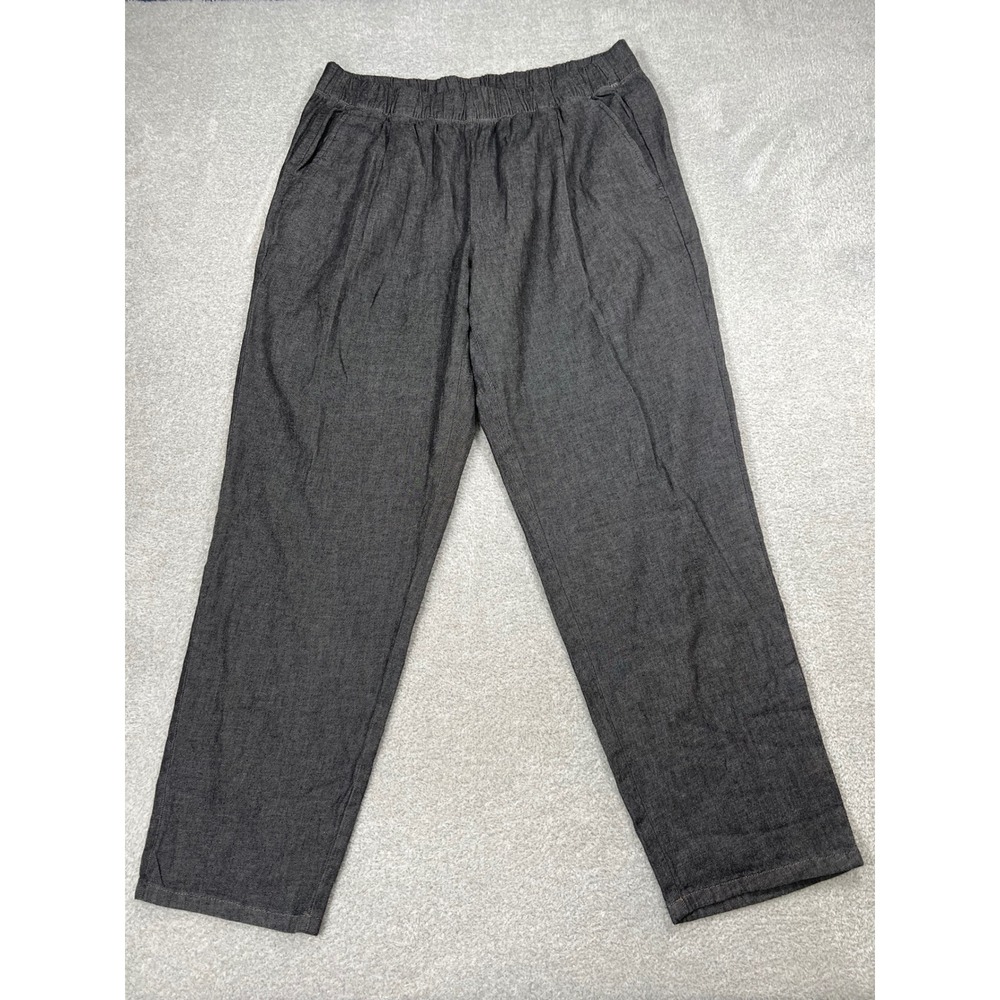 Eileen Fisher Pants Medium Gray Organic Cotton Elastic Waist Straight Relaxed